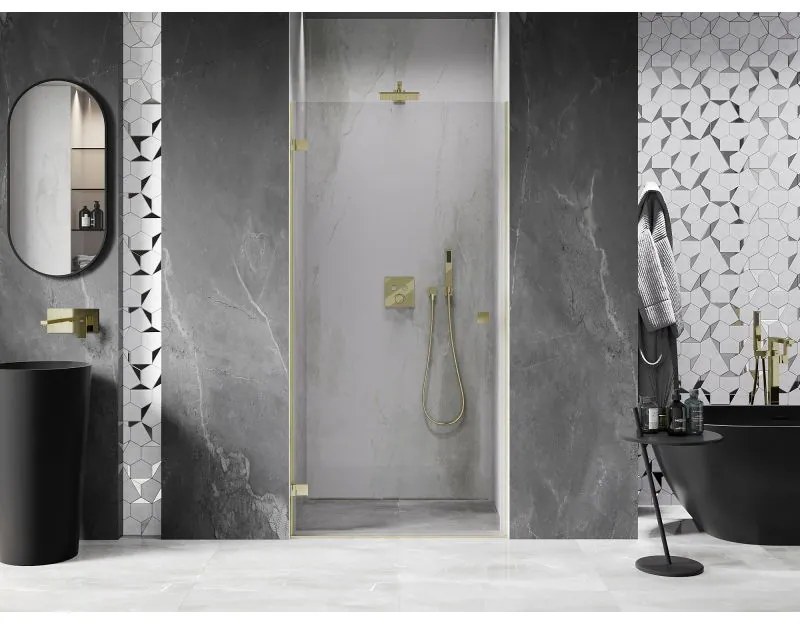 Mexen, Mexen Lunar-B výklopné sprchové dvere ľavé 85 cm, transparentné, brúsené zlaté - 832-085-000-55-00-L