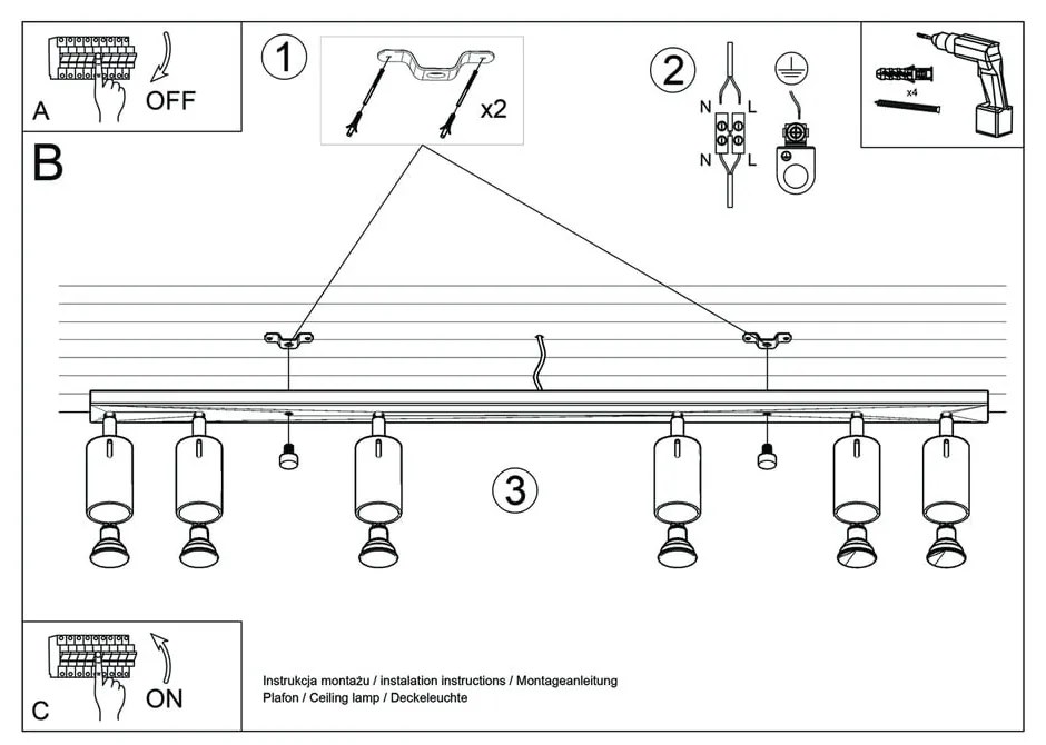 Biele stropné svietidlo Nice Lamps Etna 6L