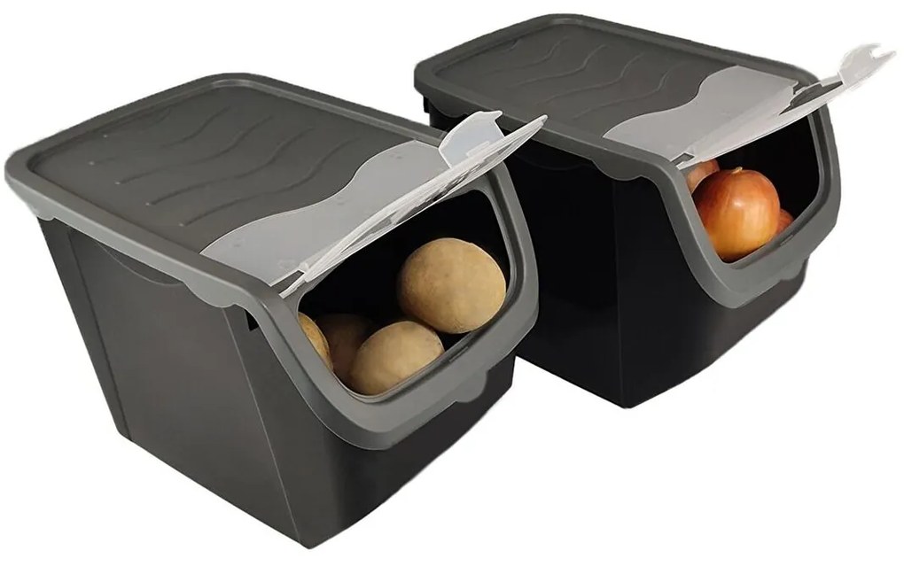 Skladovací černý box na cibuli a brambory, šedé víko (12l)