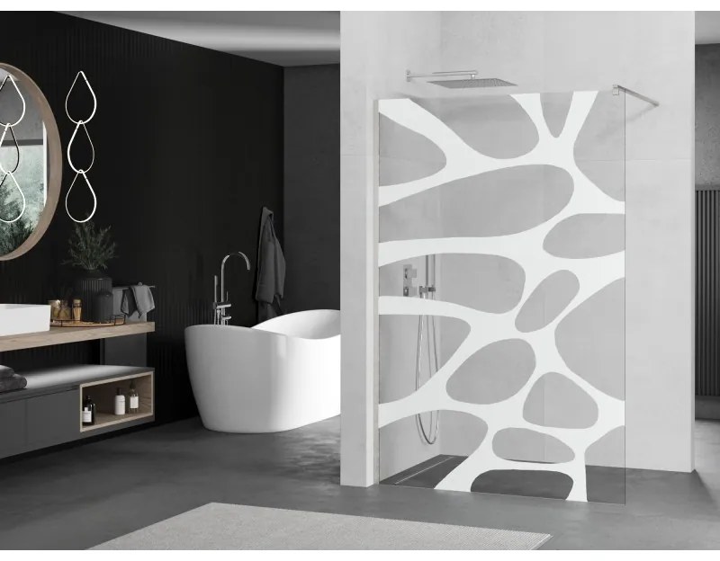 Mexen Kioto, sprchová zástena Walk-In 100 x 200 cm, 8mm číre sklo biely vzor, brúsená oceľ profil, 800-100-101-97-97
