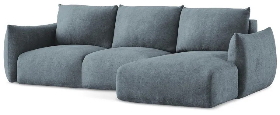 Modrá ženilková rozkladacia rohová pohovka (pravý roh/s leňoškou) Leila – Makamii