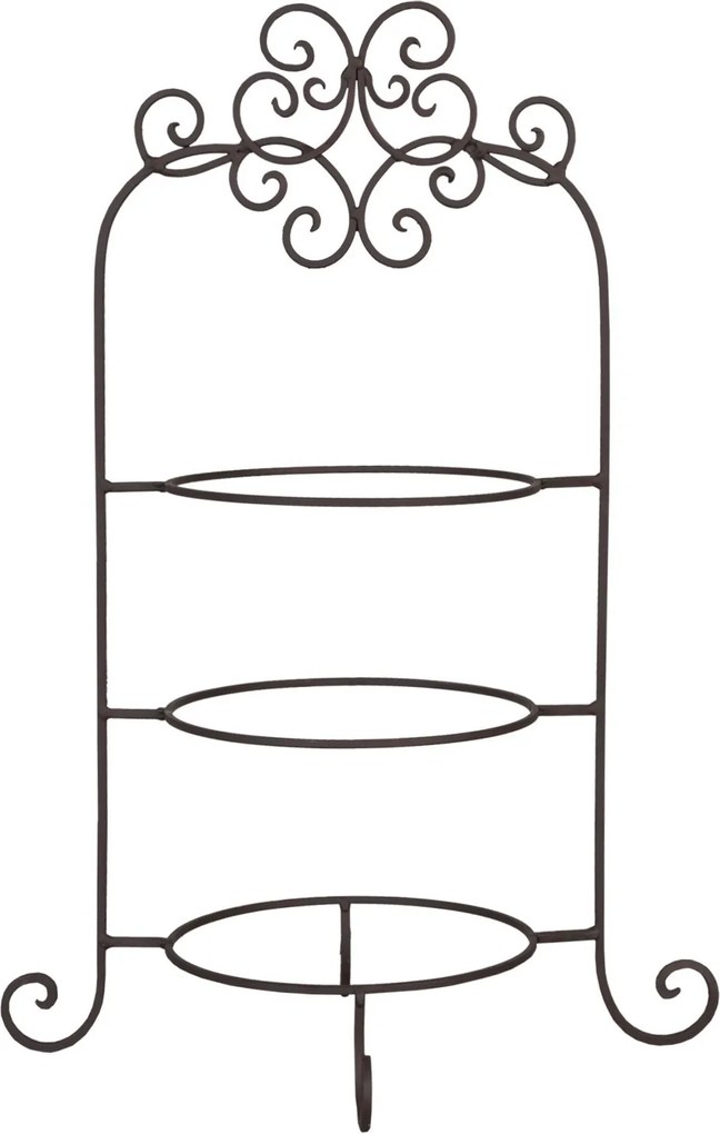 Hnedý kovový ozdobný stojan na taniere trojposchodový - 36 * 28 * 54 cm