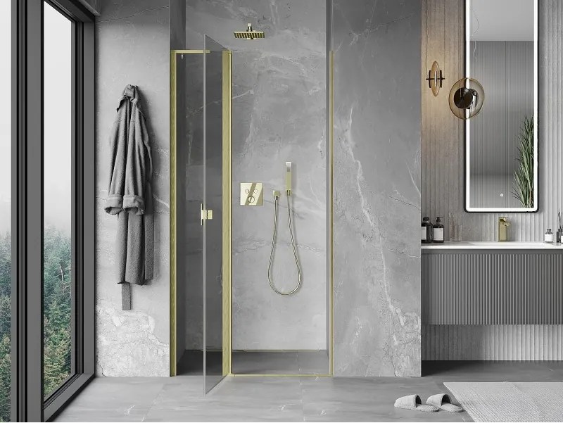 Mexen, Mexen Mist L výklopné sprchové dvere 115 cm, transparentné, brúsené zlaté - 8A4L-115-000-55-00