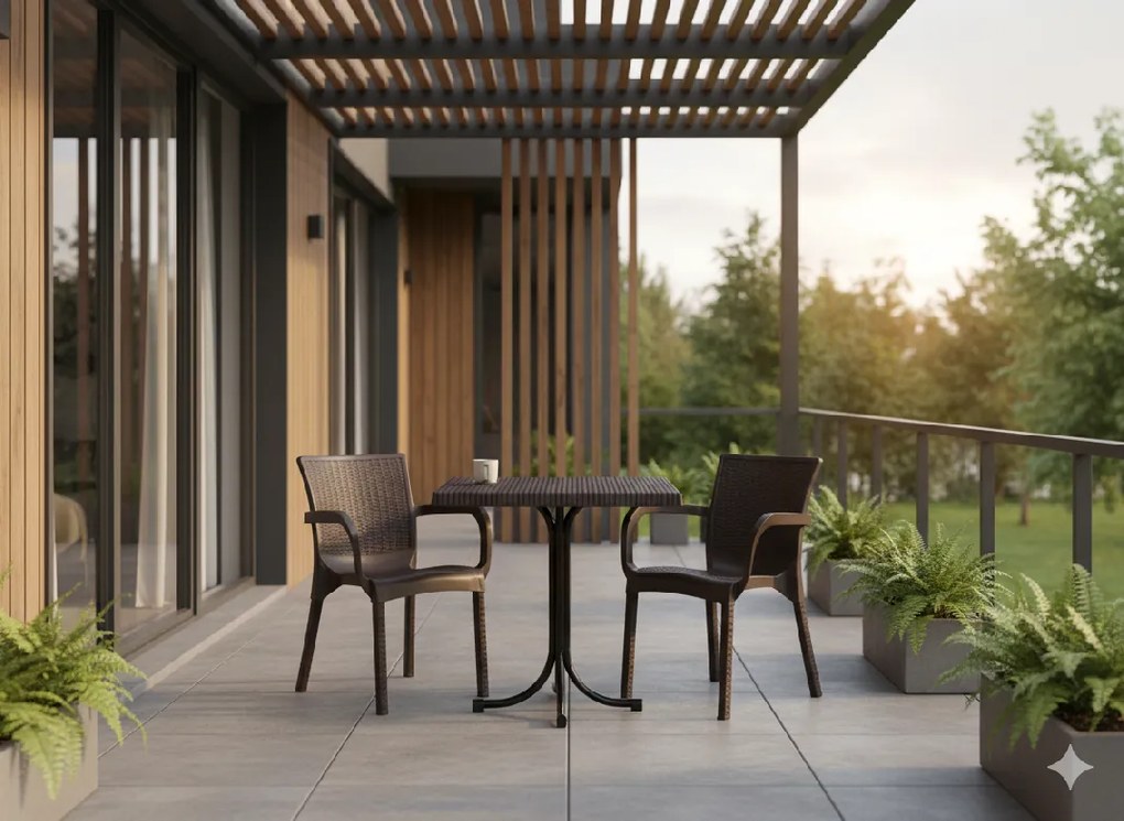 Garden Line Plastová Záhradná stolička s ratanovým vzorom 60 x 60 x 82 CM HNEDÁ