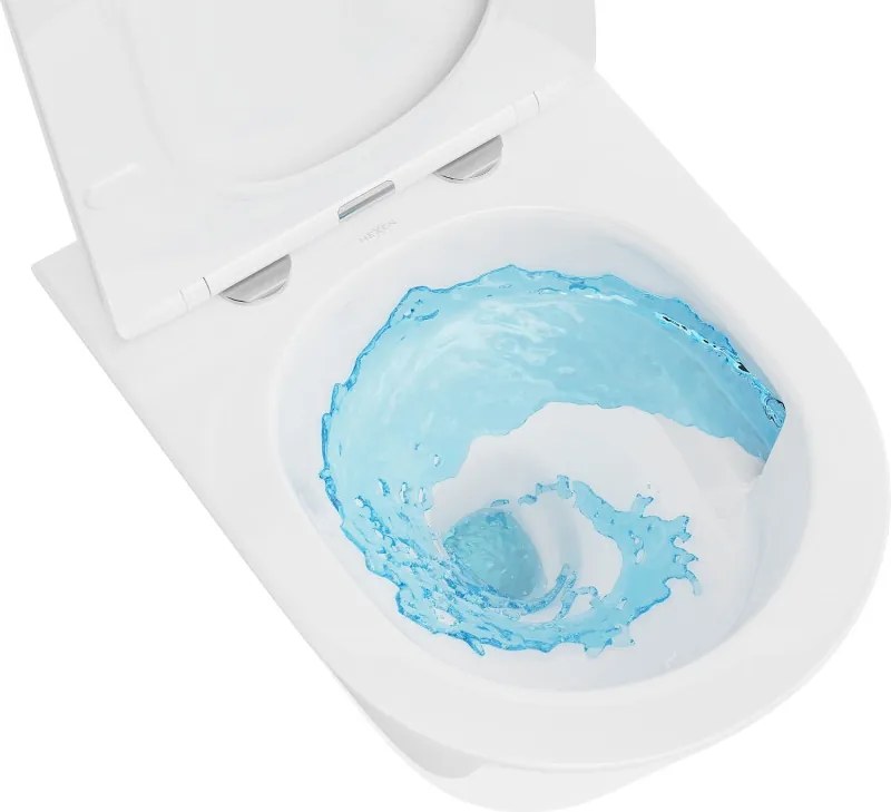 Mexen Rico, závesná WC misa 490x360x370 mm, Rimless Tornádo + WC sedadlo z duroplastu, biela lesklá, 30720100T