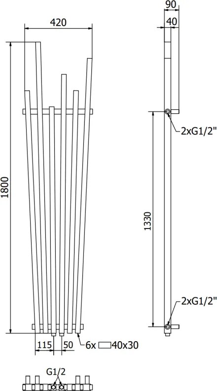 Mexen Omaha, vykurovacie teleso 1800 x 420 mm, 655 W, biela, W208-1800-420-00-20