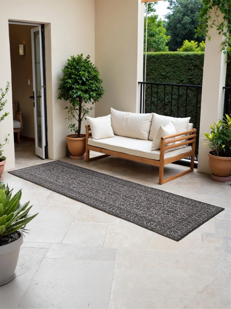 NORTHRUGS, Koberec behúň Duet Kona 106248 Black/White - na von aj na doma, 80x250, čiernobiela, chodba / predsieň