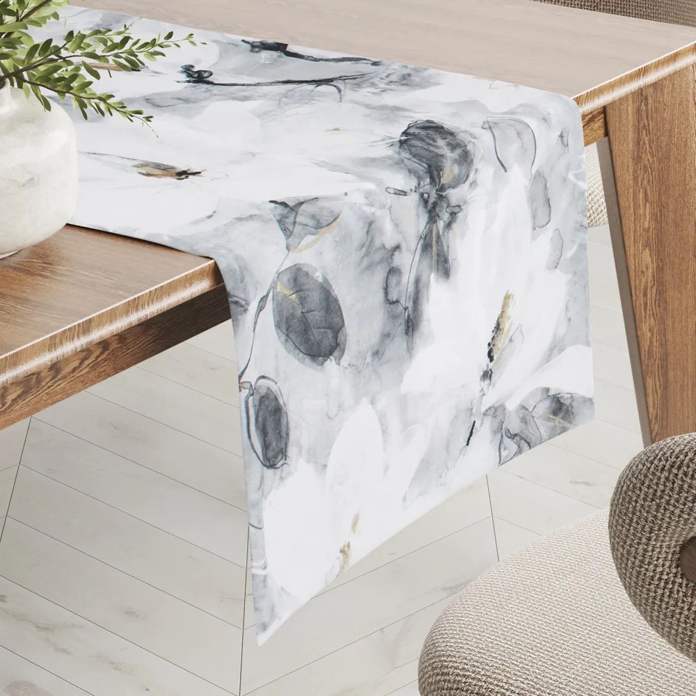 Biante Zamatový behúň na stôl Tamara TMR-006 Designové kvety na sivom 35x120 cm
