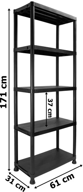 Plastový regál IRVING 171x61x31 cm čierny