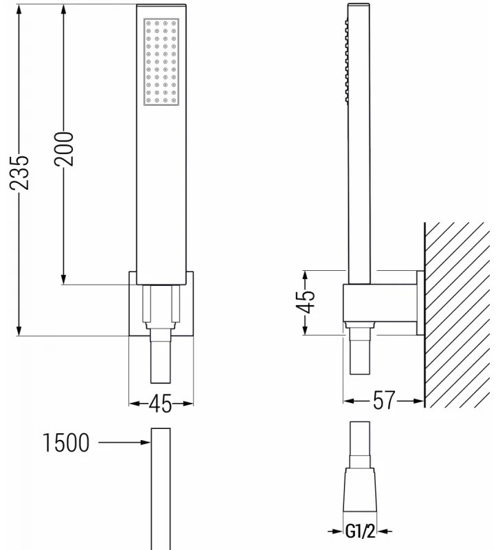 Mexen príslušenstvo - 1-bodový ručný sprchový set R-02, čierny, 785005050-70