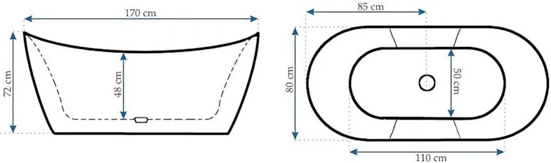 Rea Ferrano, voľne stojaca vaňa 170x80x72 cm, biela lesklá, REA-W4330