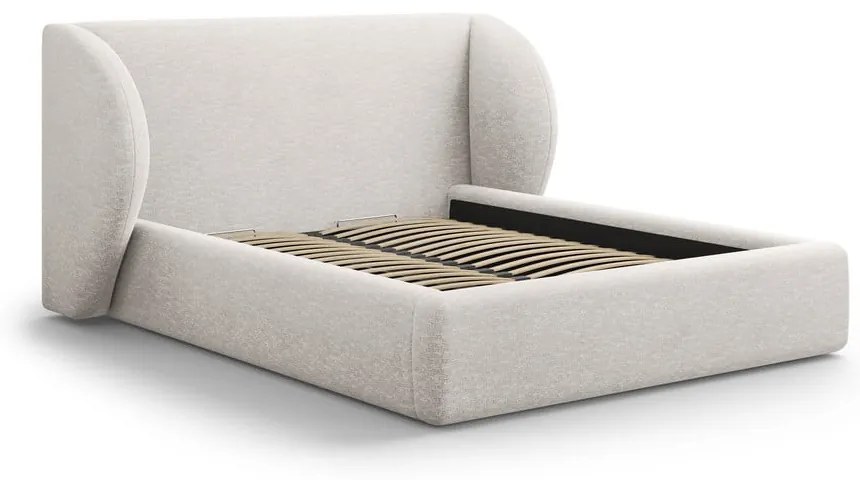 Svetlosivá čalúnená dvojlôžková posteľ s úložným priestorom s roštom 180x200 cm Miley – Micadoni