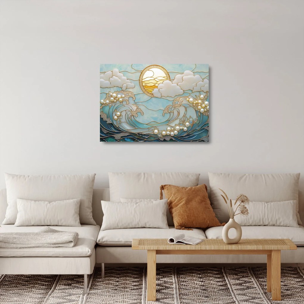 Sklenený obraz - 3D perly v oceáne (70x50 cm)