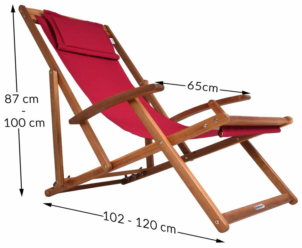 Záhradné lehátko SIENA, 65x87x102cm, červená Casaria