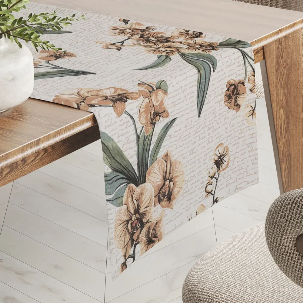 Biante Bavlnený behúň na stôl Sandra SA-624 Hnedé orchidey na bielom 45x180 cm