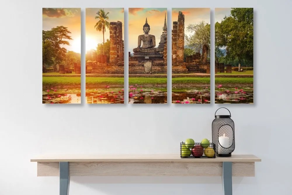 5-dielny obraz socha Budhu v parku Sukhothai - 200x100
