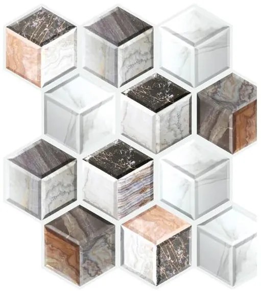 Samolepiace PVC 3D panely TPWP542, rozmer 30 x 30 cm, mramorové hexagony, IMPOL TRADE