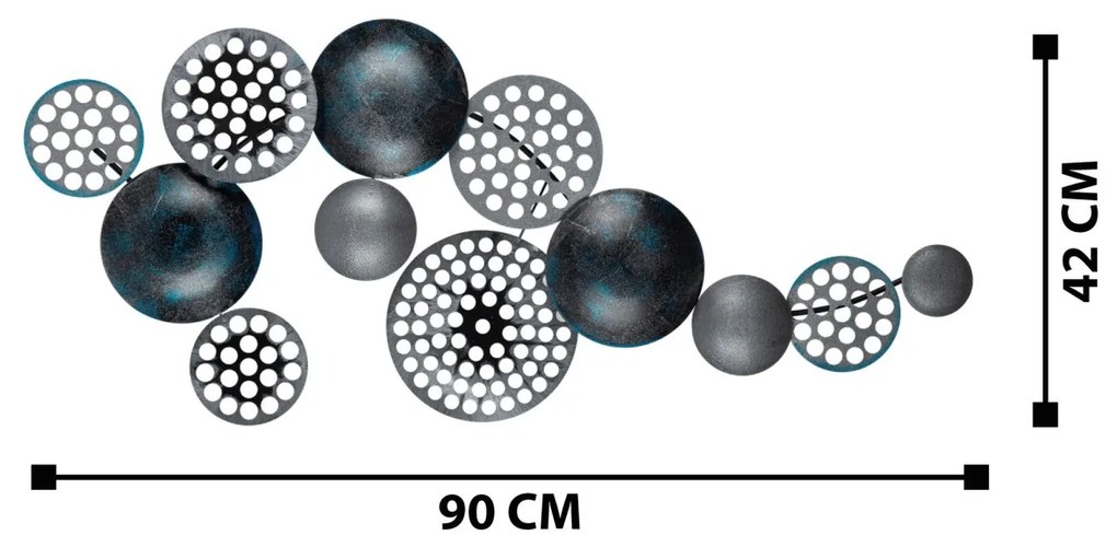 Nástěnná kovová dekorace BUBBLES 90 cm černá/zlatá