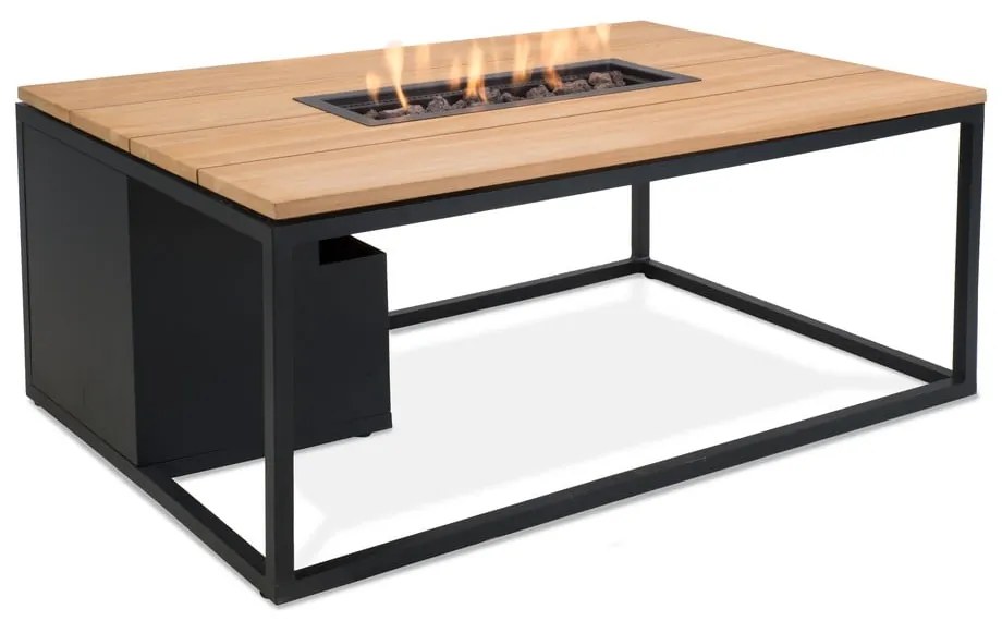 Čierny záhradný stôl s doskou z tíkového dreva s ohniskom COSI Cosiloft, 120 x 80 cm