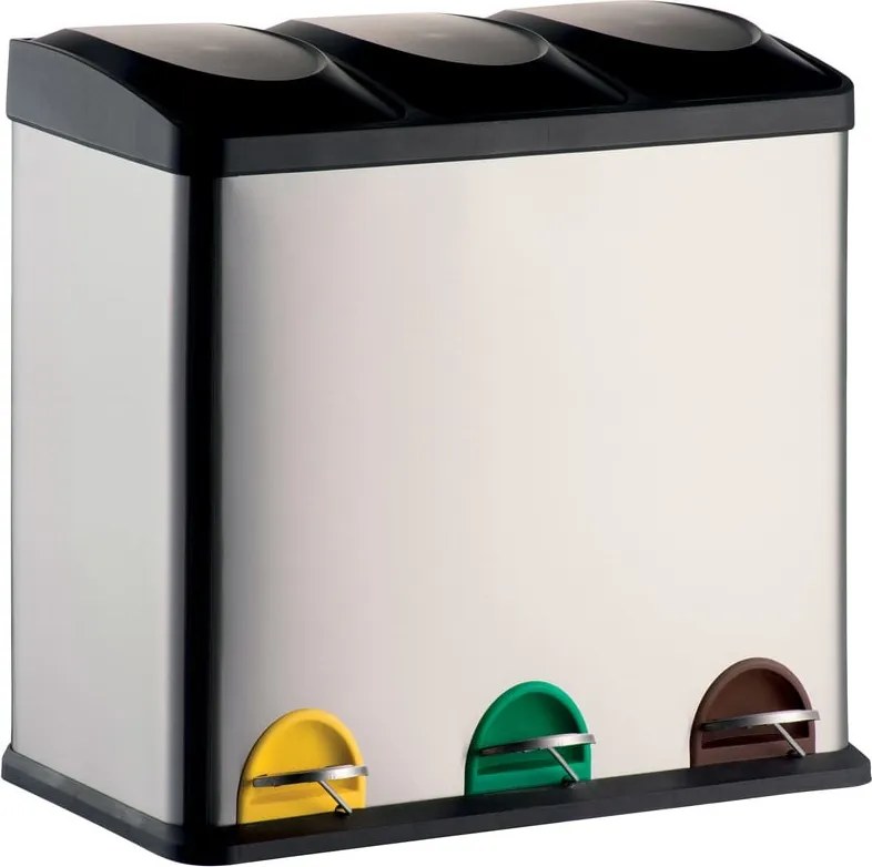 Oceľový odpadkový kôš 3x20 l na triedený odpad/nášľapný v matne striebornej farbe Tri Selectif – MSV
