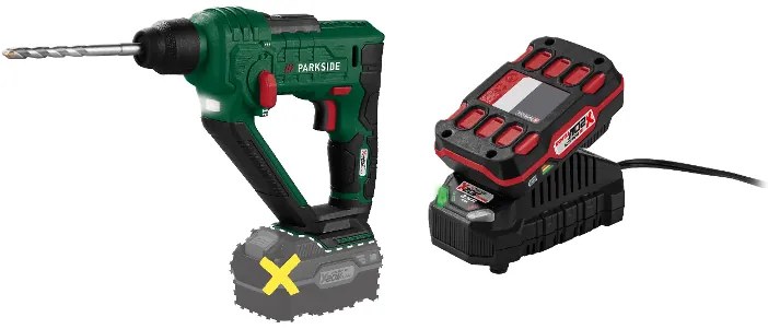 Parkside®  Aku vŕtacie kladivo Pabh 20-Li D4 + Akumulátor 20 V 2 Ah PAP 20 B1 + Nabíjačka 20 V 2,4 A PLG 20 C1  (800011843)