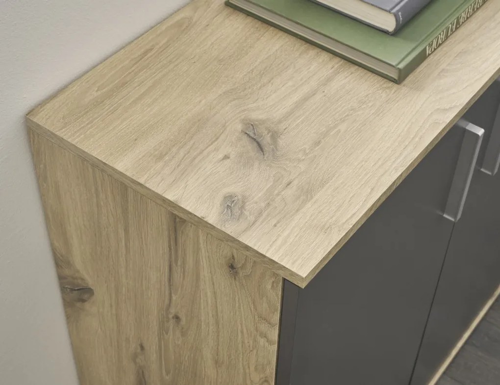 Komoda so 4 zásuvkami Bacalar, dub viking/šedá