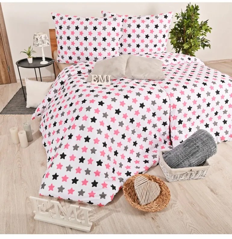 Obliečky bavlnené Hviezdičky ružové EMI, Detský set 90x130 + 45x65