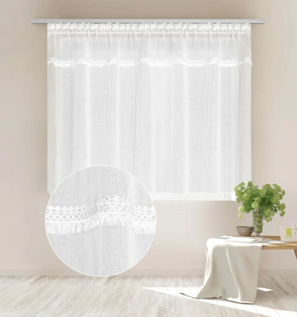 Záclona na riasiacej páske BOHO biela Rozmer: 300x270 cm