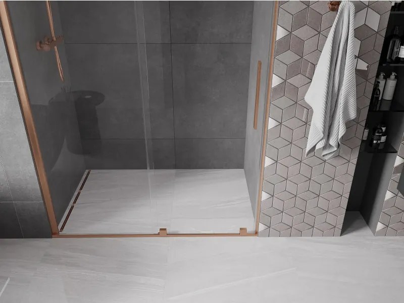 Mexen Velar, posuvné dvere do otvoru 160x200 cm, 8mm číre sklo, medená matná, 871-160-000-01-65