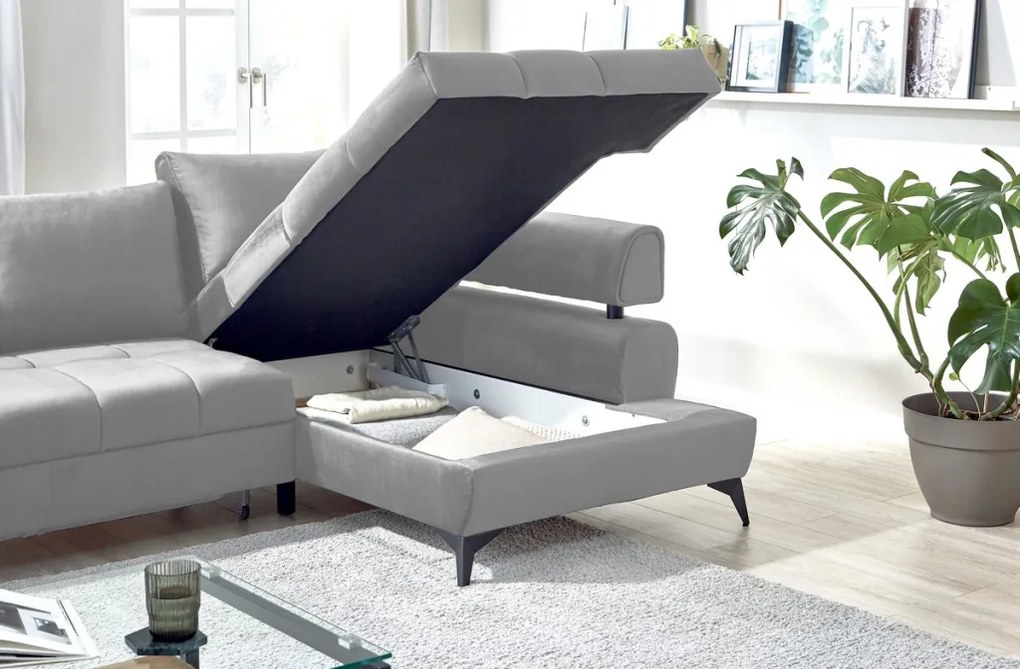 Rohová sedacia súprava Paris, svetlo šedá látka, pravý roh