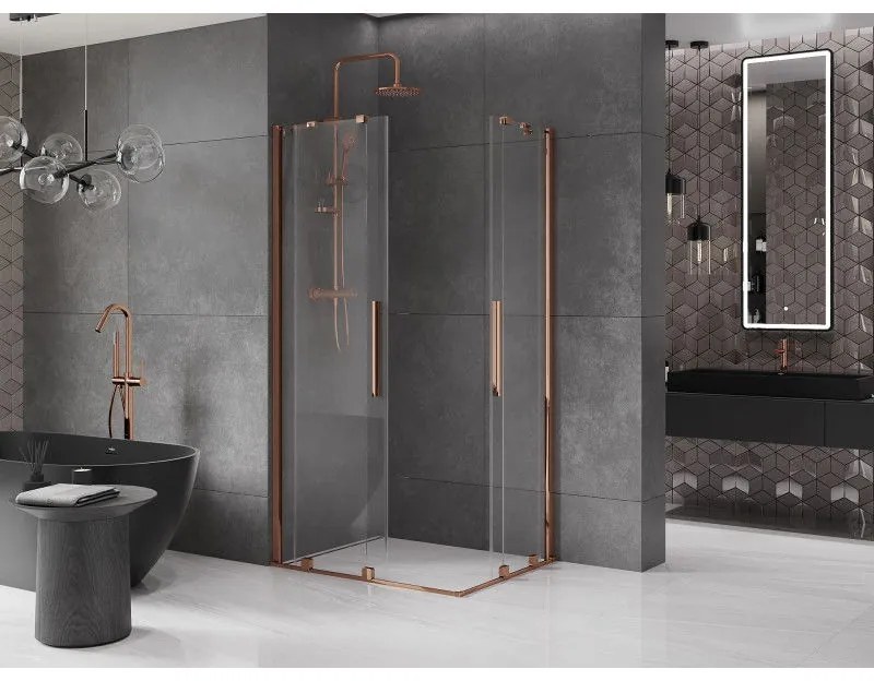Mexen Velar Duo, sprchový kút s posuvnými dverami 100(dvere) x 90(dvere) cm, 8mm číre sklo, ružové zlato profil, 871-100-090-02-60