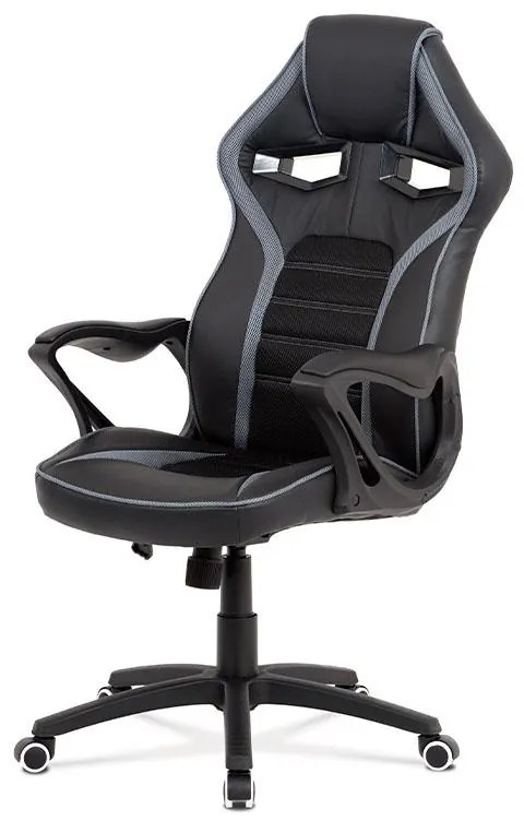 Kancelárske kreslo KA-G406 GREY, látka MESH a koženka, sivá / čierna