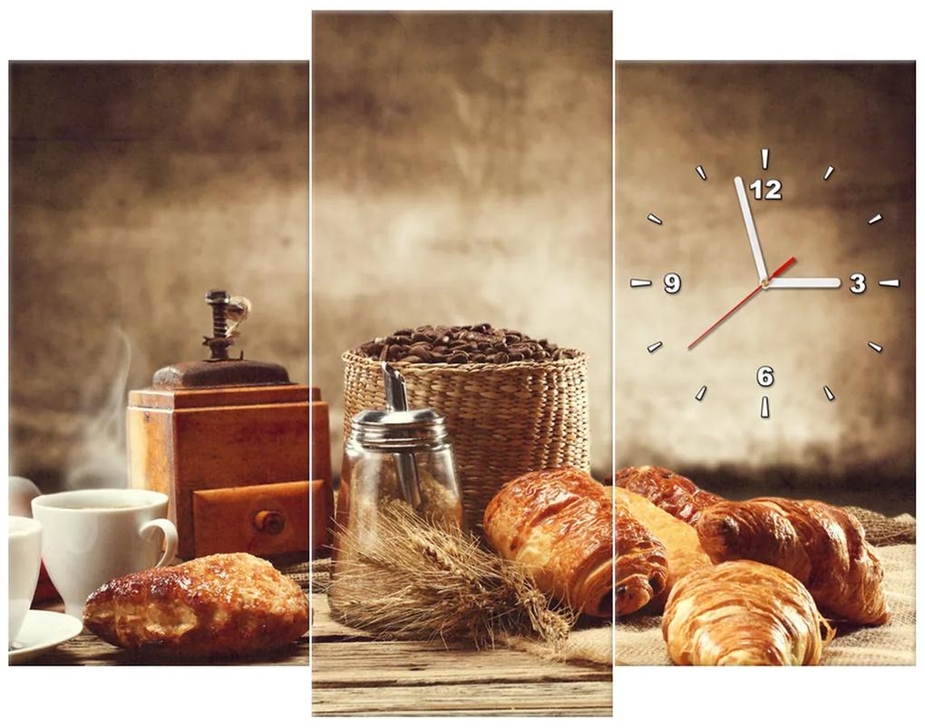 Gario Obraz s hodinami Chutné raňajky - 3 dielny Rozmery: 90 x 30 cm