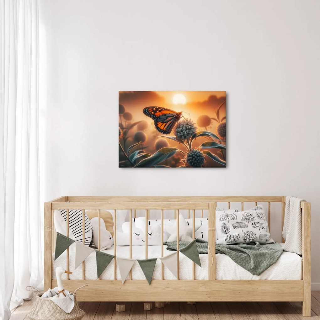 Obraz – Motýľ v zapadajúcom slnku (70x50 cm)