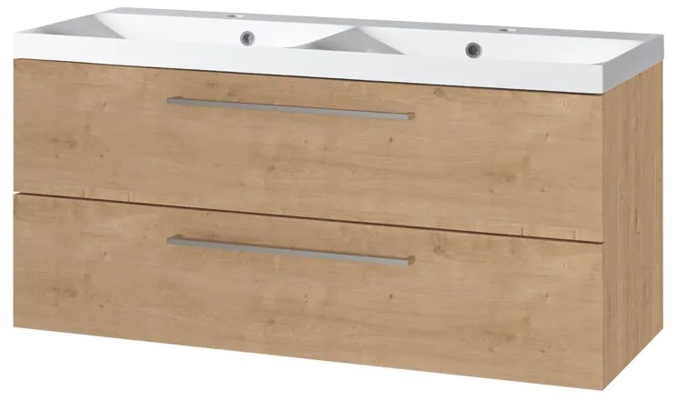 Mereo Mereo, Bino, kúpeľňová skrinka s umývadlom z liateho mramoru 121 cm, biela, dub, MER-CN623M