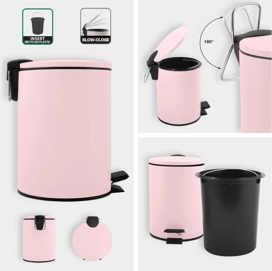 Ružový nášľapný oceľový odpadkový kôš 3 l Adelar – Spirella