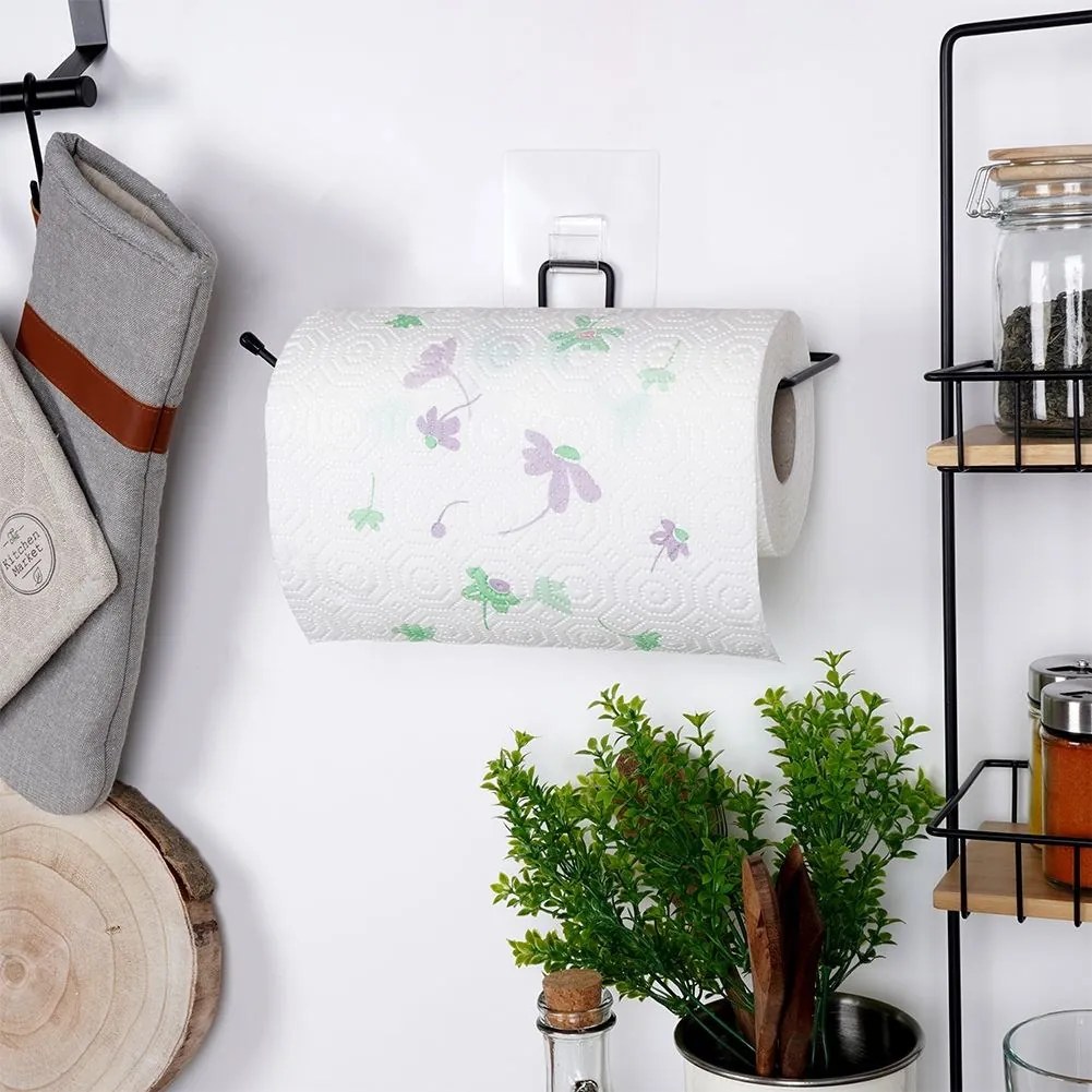 VILDE Držiak na kuchynské utierky, kovový čierny, samolepiaci