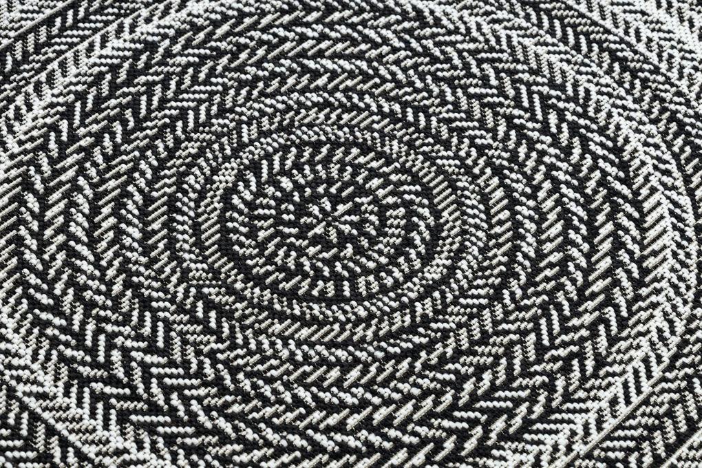Šnúrkový okrúhly koberec SIZAL FLAT 48837690 Boho, vzor pletený vrkoč, čierny