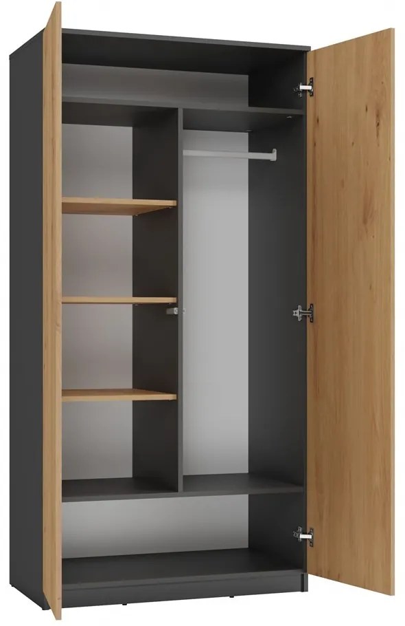 Šatníková skriňa MALWA 180 cm antracit/dub artisan