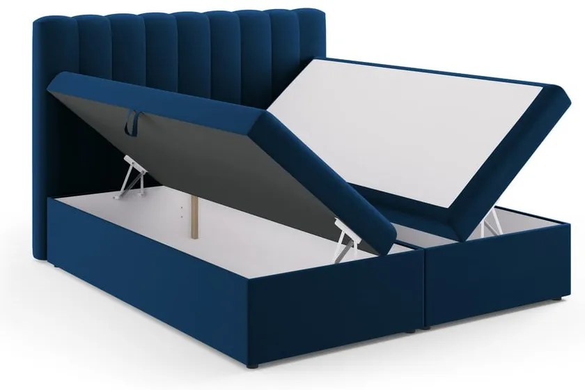 Tmavomodrá boxspring posteľ s úložným priestorom 180x200 cm Gina – Milo Casa