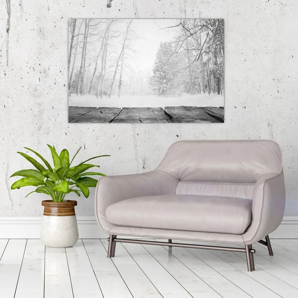 Obraz - Drevené mólo v zime (90x60 cm)