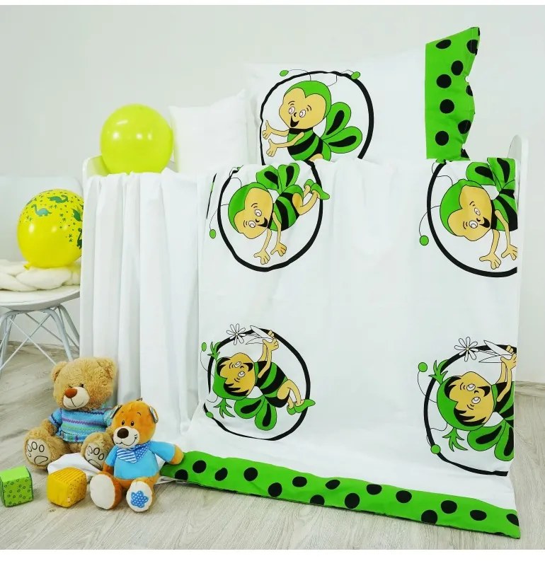 Obliečky detské bavlnené včielky zelené EMI, Detský set 90x130 + 45x65