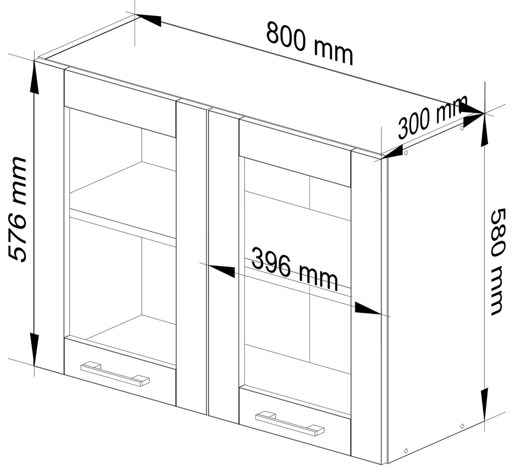 Horná kuchynská vitrína Organo 580 (biela + dub artisan). Akcia -17%. Vlastná spoľahlivá doprava až k Vám domov. 1117517