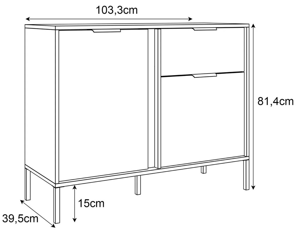 KOMODA LOREEN TMAVOŠEDÁ + ZLATÁ SO ŠUPLÍKOM NA NOŽIČKÁCH 103 cm