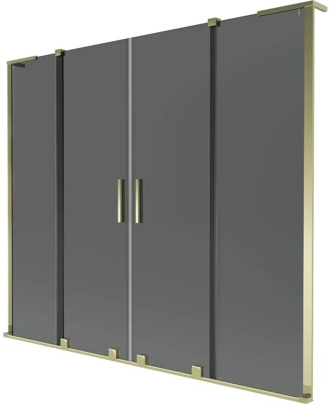 Mexen Velar L Duo, 2-krídlová posuvná vaňová zástena 180 x 150 cm, 8mm šedé sklo, zlatá lesklá, 896-180-003-42-50