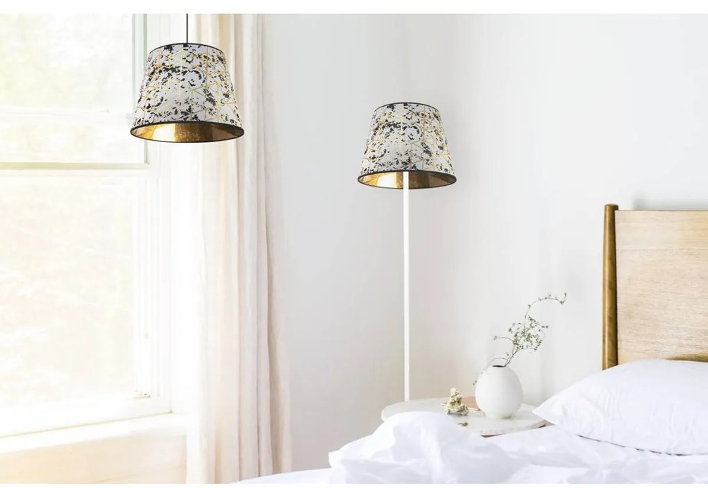 Stojacia lampa Werona, 1x textilné tienidlo so vzorom (výber zo 6 farieb), (výber z 3 farieb konštrukcie), s