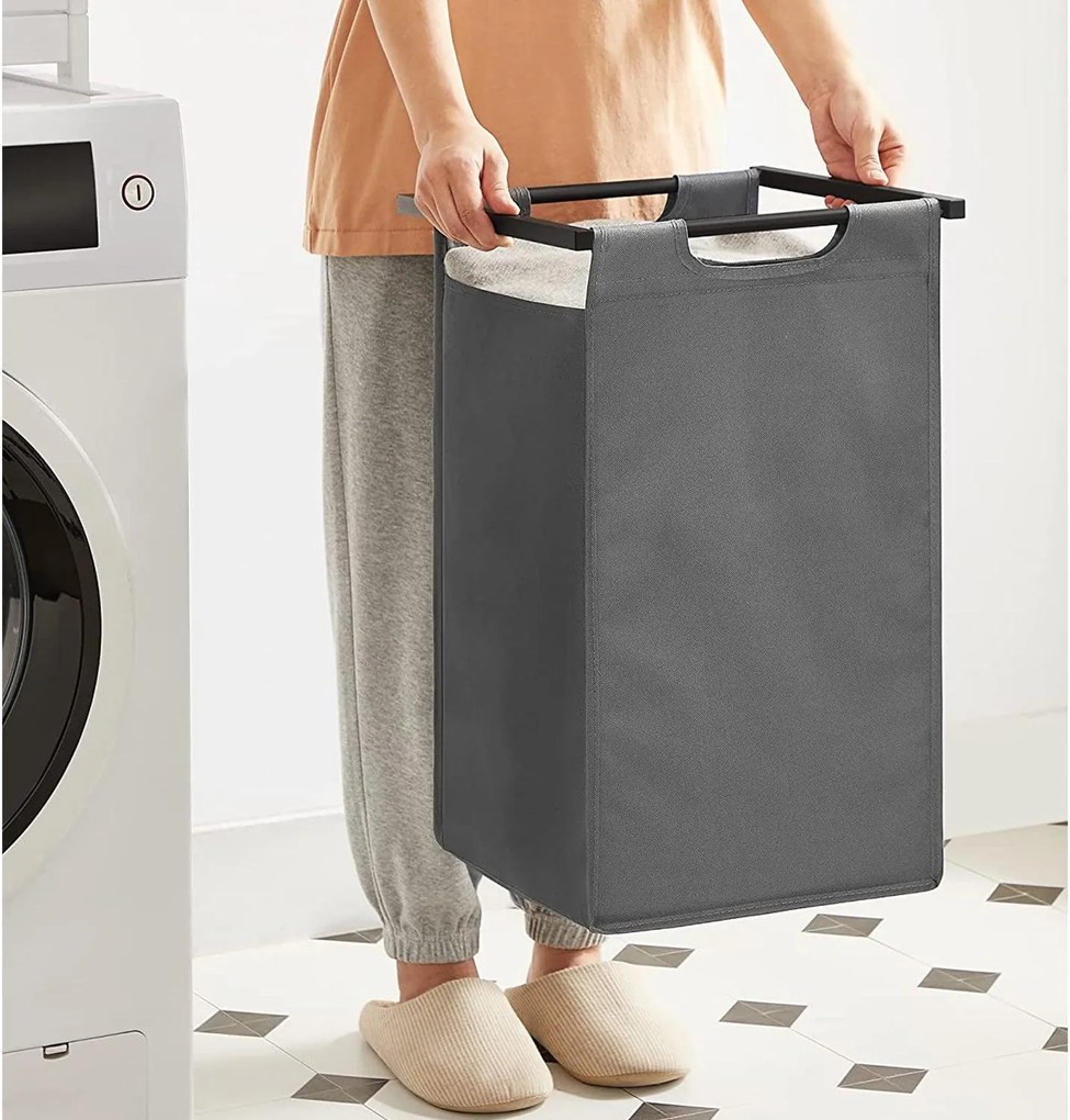 Kôš na bielizeň s 2 priehradkami, kôs na prádlo, 2 x 46 l, sivý