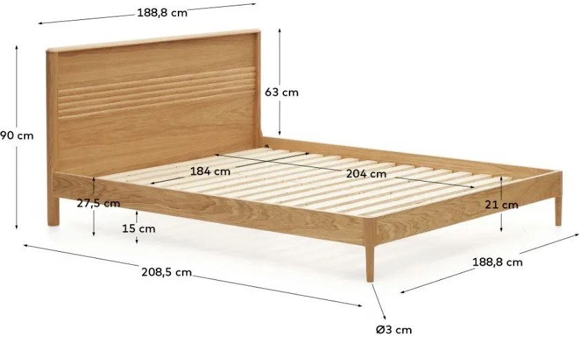 Dvojlôžková posteľ z dubového dreva s roštom v prírodnej farbe 180x200 cm Lenon – Kave Home