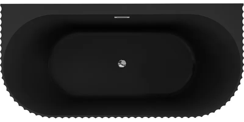 Mexen Sella, voľne stojaca vaňa ku stene, drážkovaná, 170 x 80 cm, čierna matná, chrómový prepad, 52711708071-01
