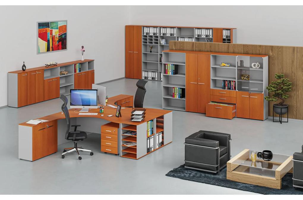 Kancelársky rohový pracovný stôl PRIMO GRAY, 1600 x 1200 mm, ľavý, sivá/čerešňa